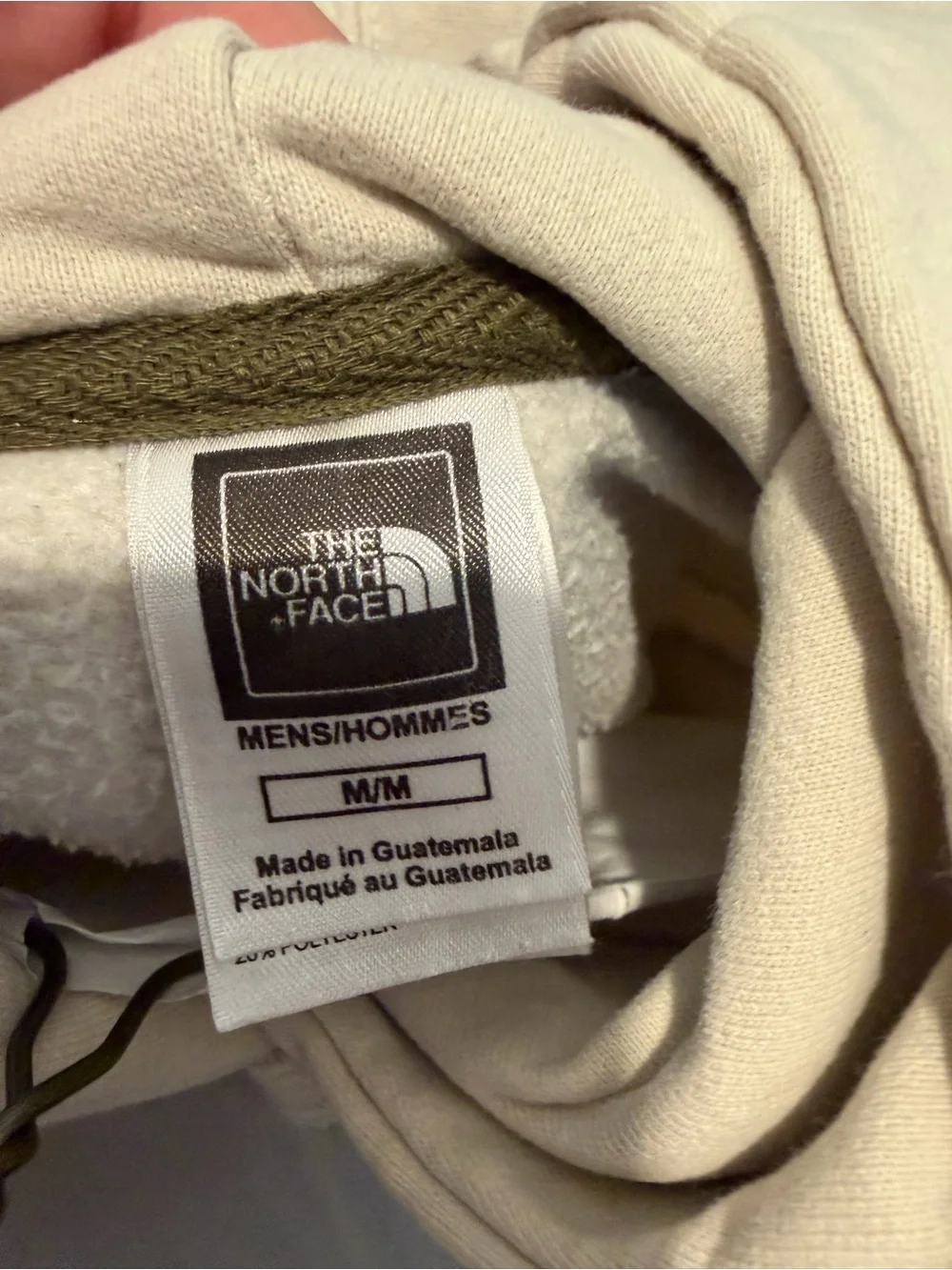 The North Face Light Beige Hoodie with Dark Green Logo